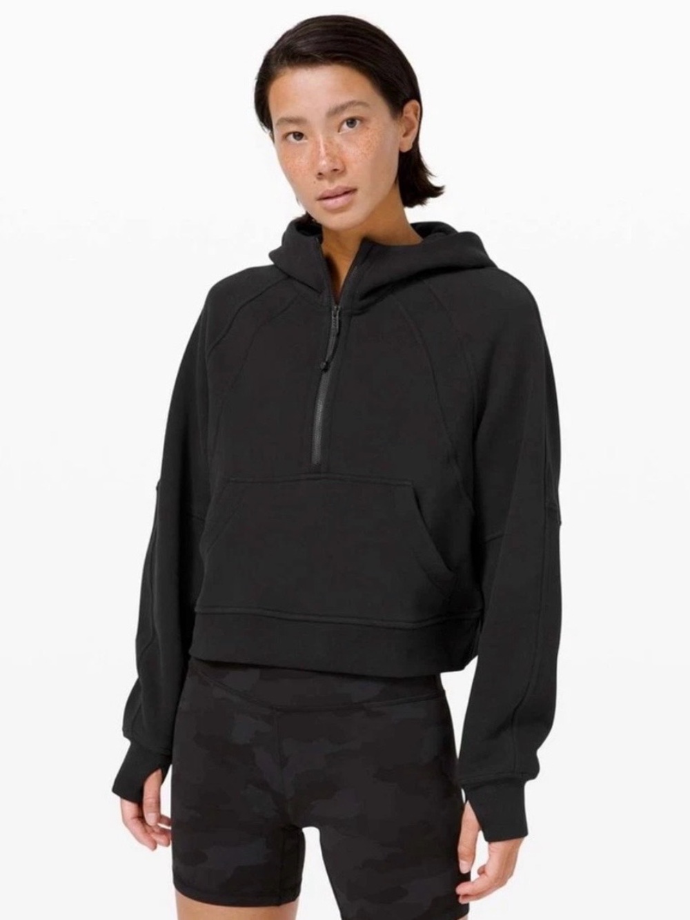 Lululemon Scuba‎ Oversized 1/2 Zip Hoodie Sweatshirt Black Women’s Size M / L